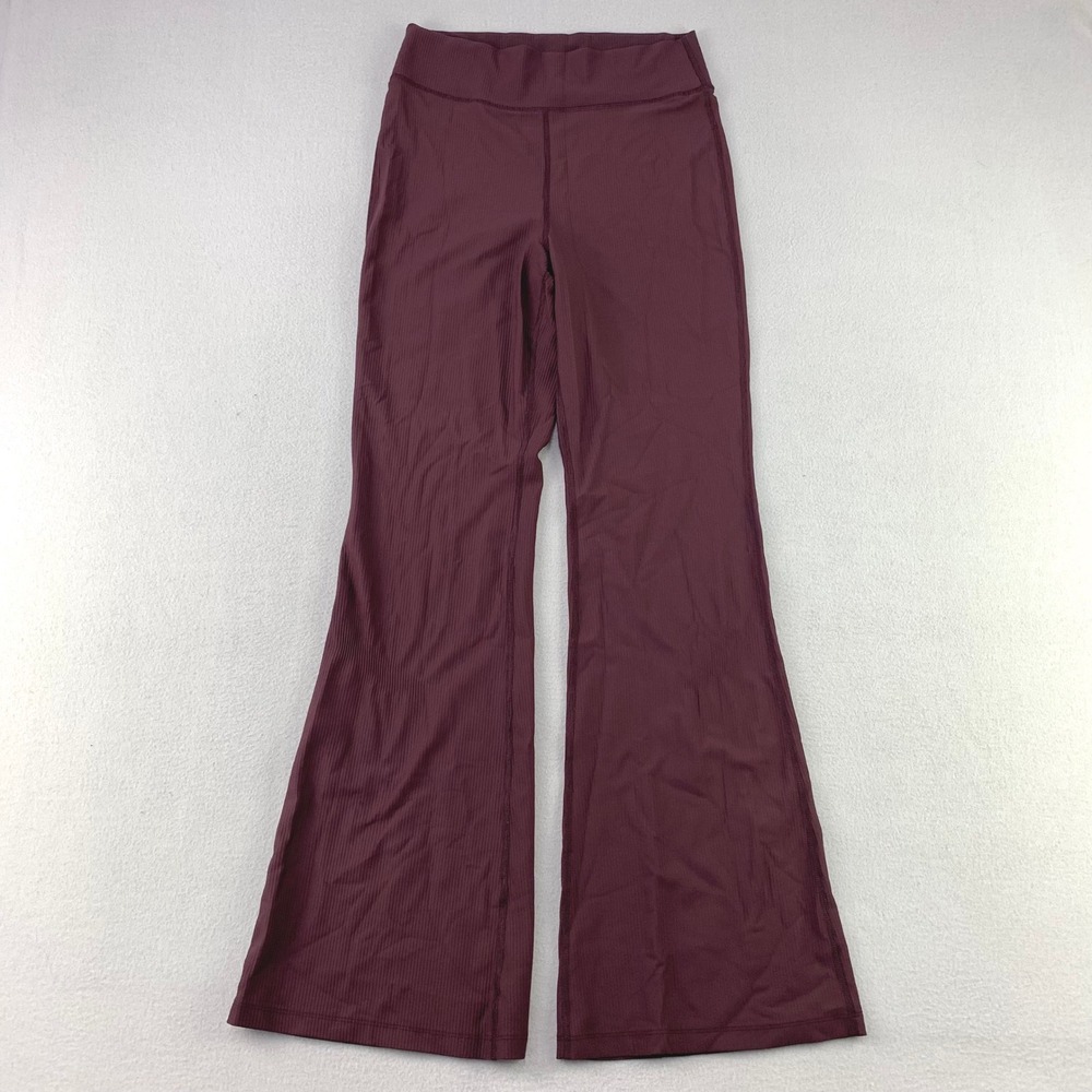 Old Navy PowerSoft Go-Dry Flare Pants Women M Burgundy Ribbed Athletic High Rise
